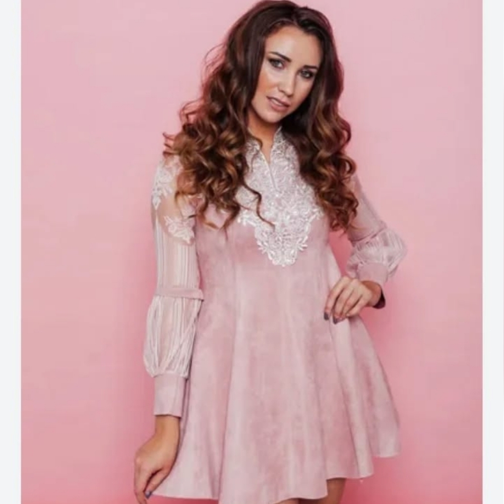 Blue Sky Elegant Pink Lace Dress